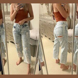 NWT $256 LF x Carmar Denim High Waist Acid Wash Distressed Jeans [ SZ 26 ] #Q101